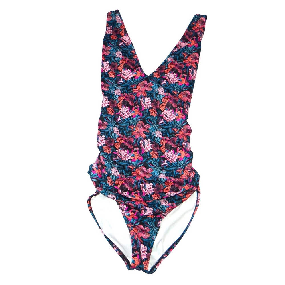 Venus Womens Floral V-Neck One Piece Swimsuit‎ Multicolor Ruched Size 16
